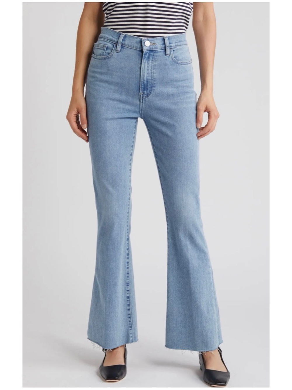 Frame Women’s Sz 28 High Rise Flare Jeans Le Easy Stretch Denim Raw Hem